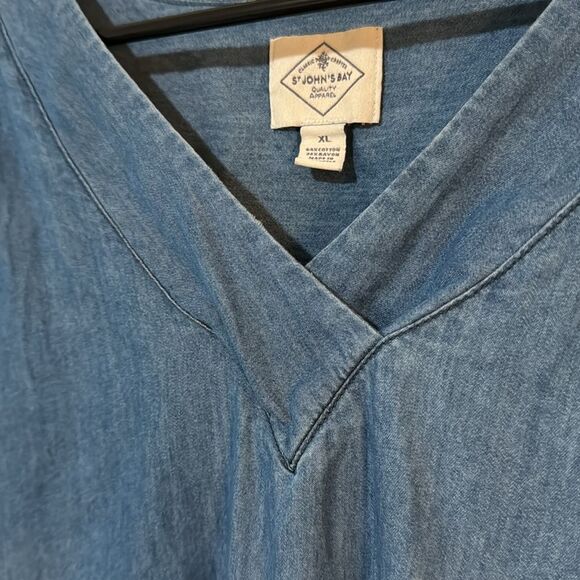 St. John’s Bay Chambray V-Neck Poet Blouse L - Picture 2 of 6